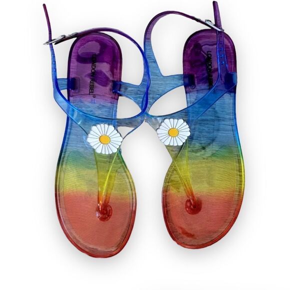NEW asos London Rebel daisy jelly sandals in rainbow - Picture 2 of 4